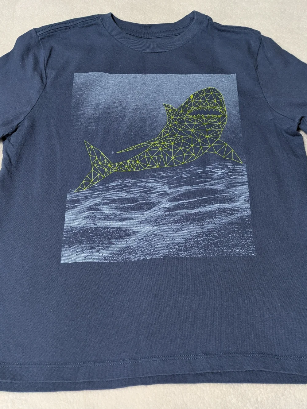 Boys Size M (8) Graphic T-Shirt - Blue Shark Geometric Pattern